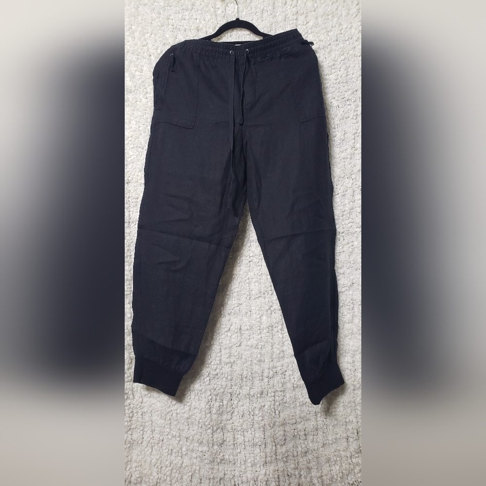 Lord & Taylor Black 100% Linen Joggers Size XL GUC